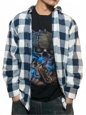Hobbs Creek Women's Blue and White Buffalo Plaid‎ Flannel Shirt Size S